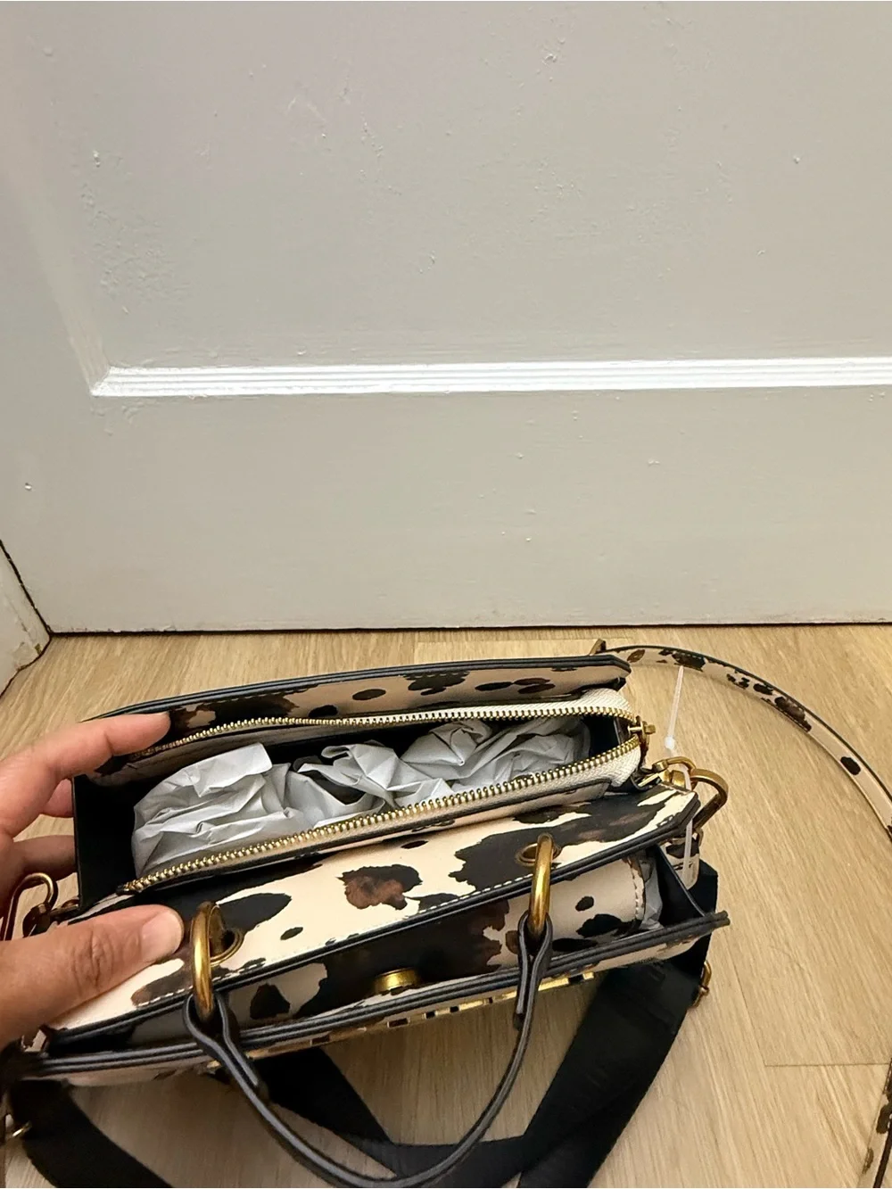 Steve Madden Cow Print Top-Handle Crossbody - Beige & Brown